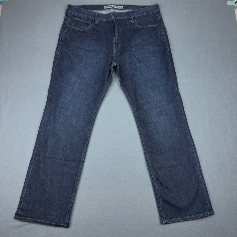 Express Jeans Mens Kingston Classic Fit Straight Leg Dark Wash Blue Denim 36x30
